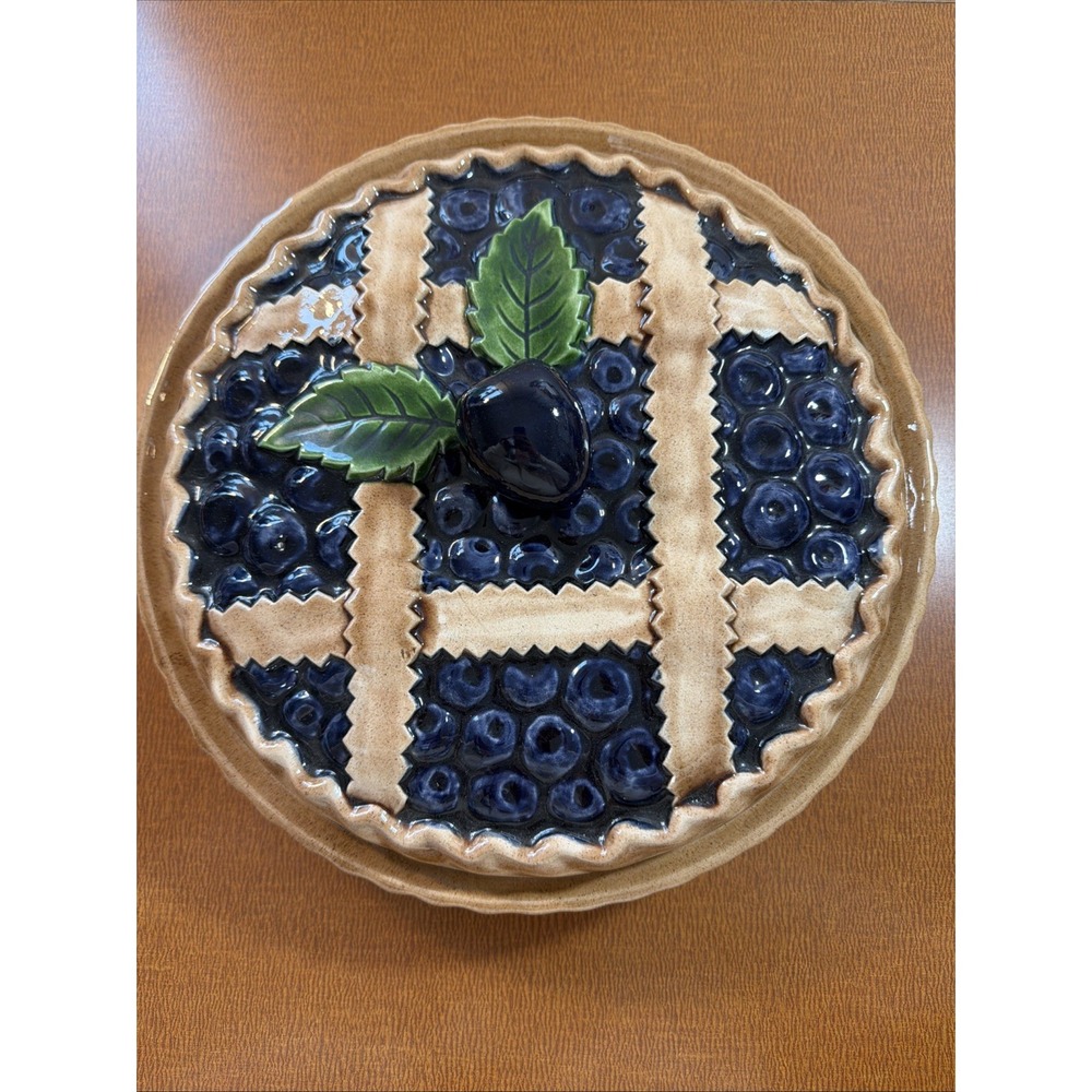 Vintage Blueberry Pie Plate Keeper Ceramic Made In Portugal